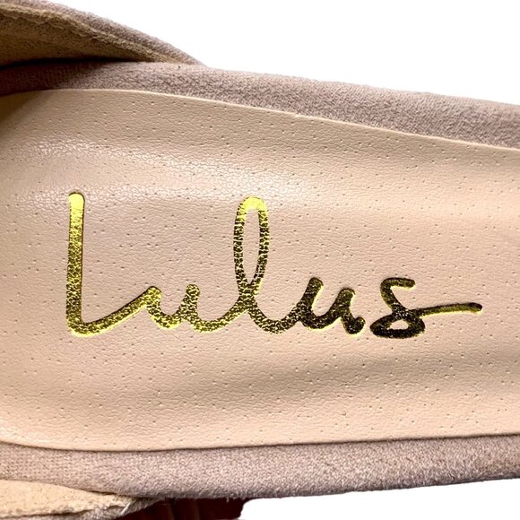 Lulus Ankle Bow Tie Peep Toe Ankle Sandals Faux Suede Block Heel 6.5 Dusty Pink - Picture 7 of 8